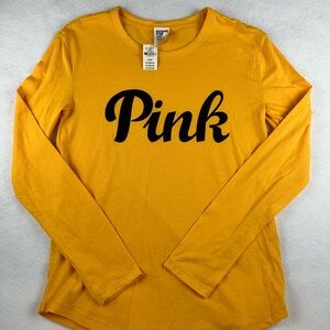 PINK Victoria’s Secret Mustard Yellow Logo Long Sleeve Tee XS NWT